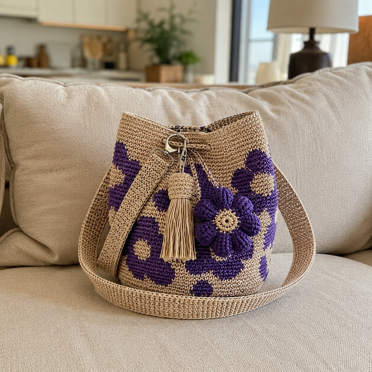 Borsa all'uncinetto con fiori