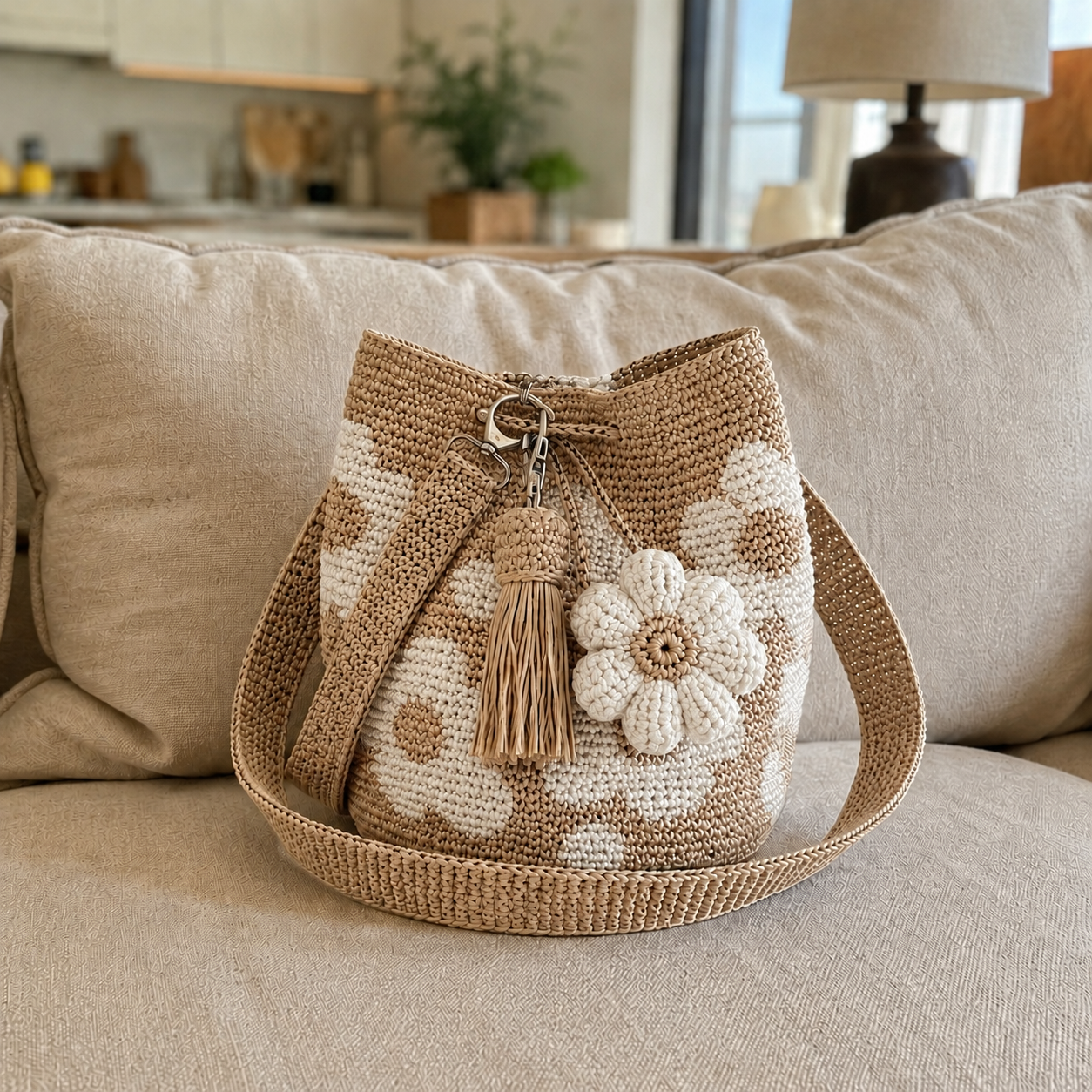 Borsa all'uncinetto con fiori