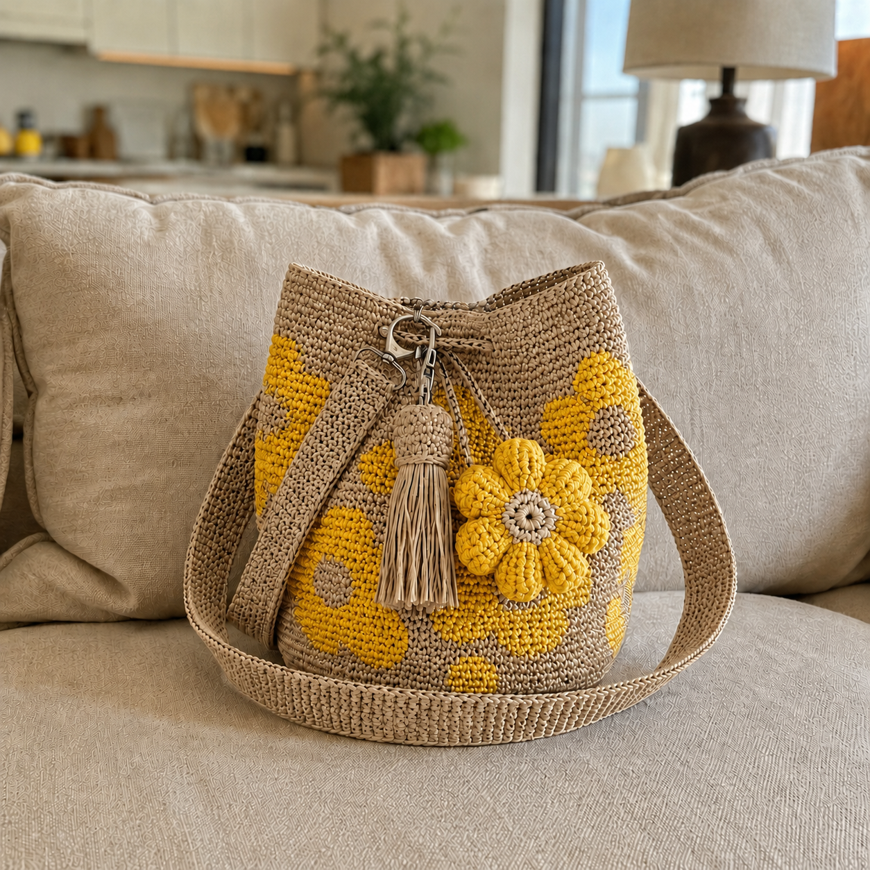 Borsa all'uncinetto con fiori