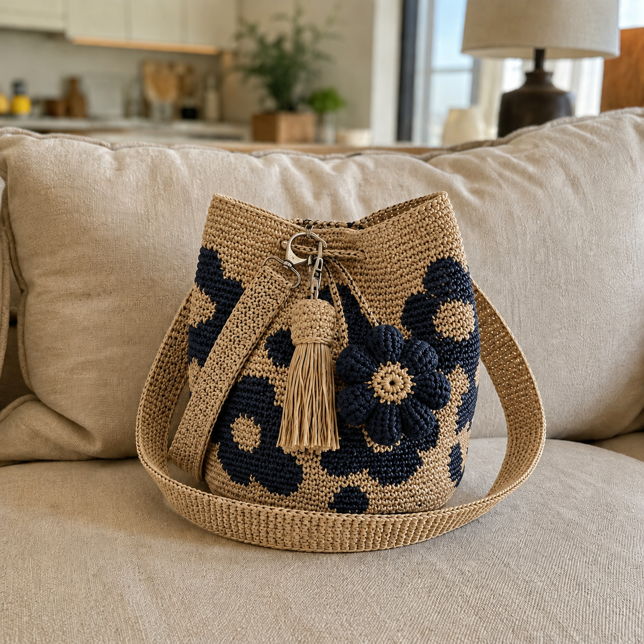 Borsa all'uncinetto con fiori