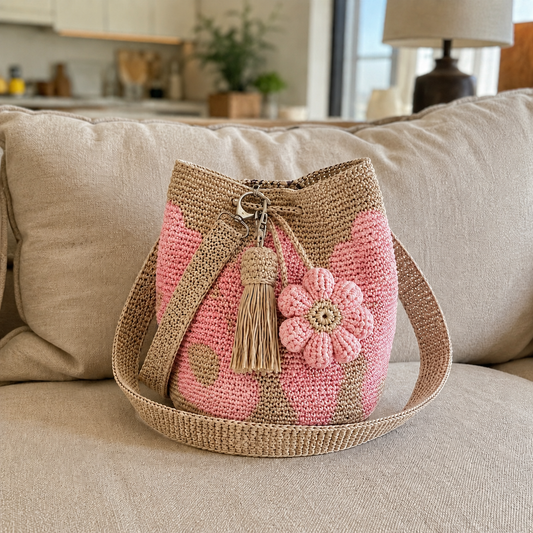 Borsa all'uncinetto con fiori